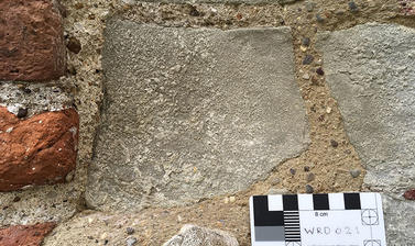 Reigate Stone with blistering salt crust at the Wardrobe Tower, Tower of London